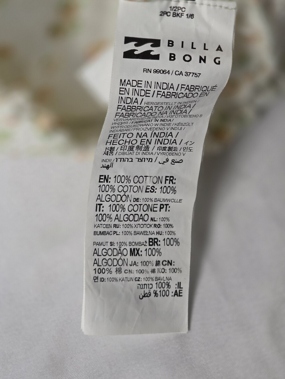Billabong Get Along 100% Cotton Floral Smocked Puff-Sleeve Crop Top Size Large - Picture 4 of 11
